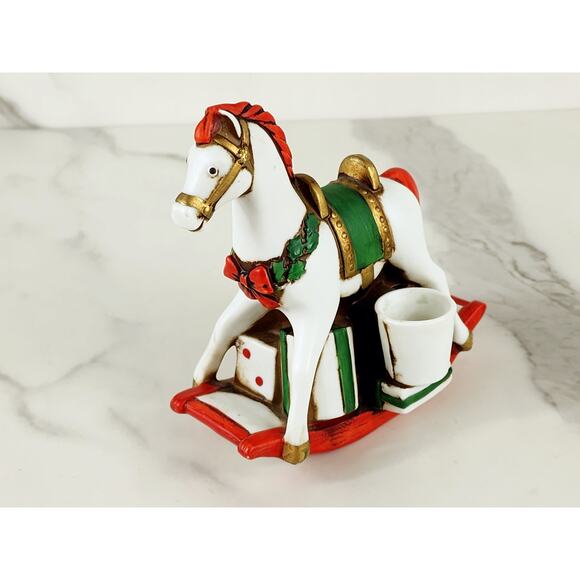Enesco Christmas Rocking Horse Taper Candle Holder 4 1/2" Holidays 1980 Taiwan - Picture 12 of 16